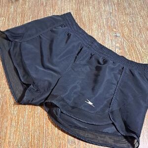 Crane Black Women's Shorts Large Lined Mesh Leg Basics Exercise Elastic Waist